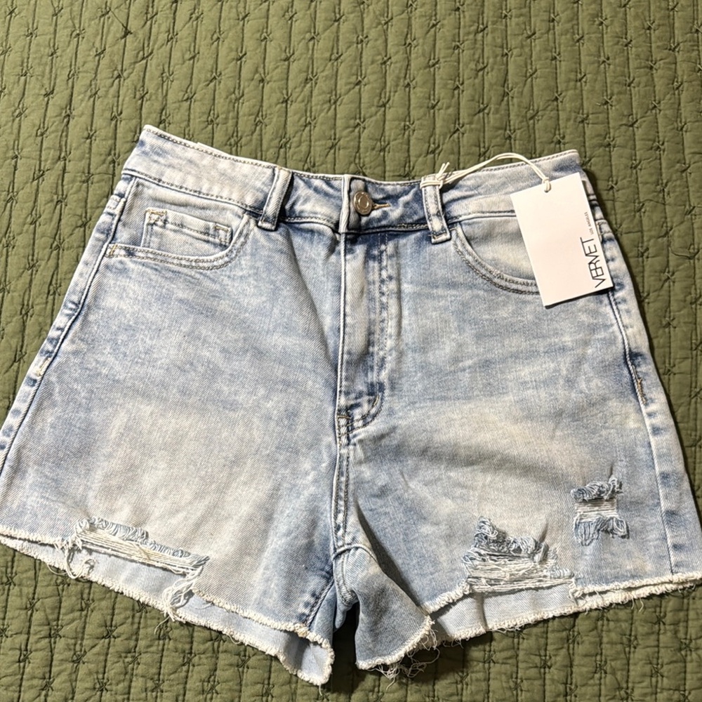 VERVET BY FLYING MONKEY Blue Distressed Jean Shorts